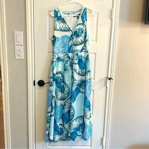 White House Black Market Seashell Sleeveless Midi Shirtdress White Aqua Blue 6